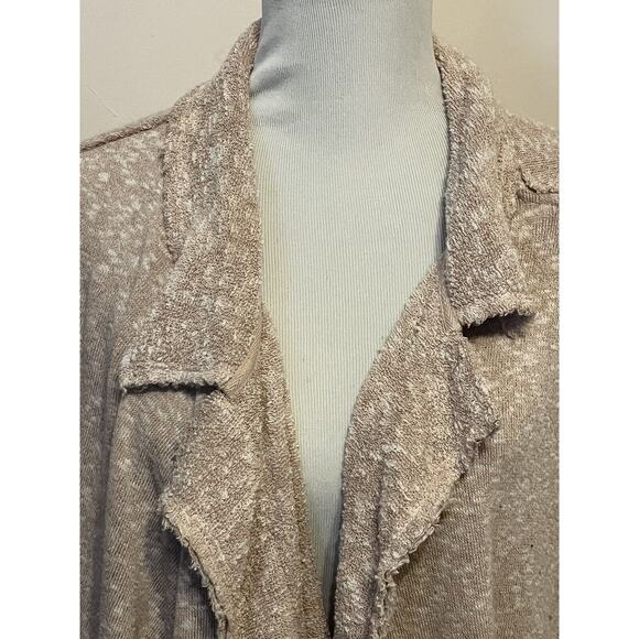 FP Beach Free People Mara Cardi •M• Terry Taupe Pink Puff Sleeve Tassel Jacket - Picture 11 of 15